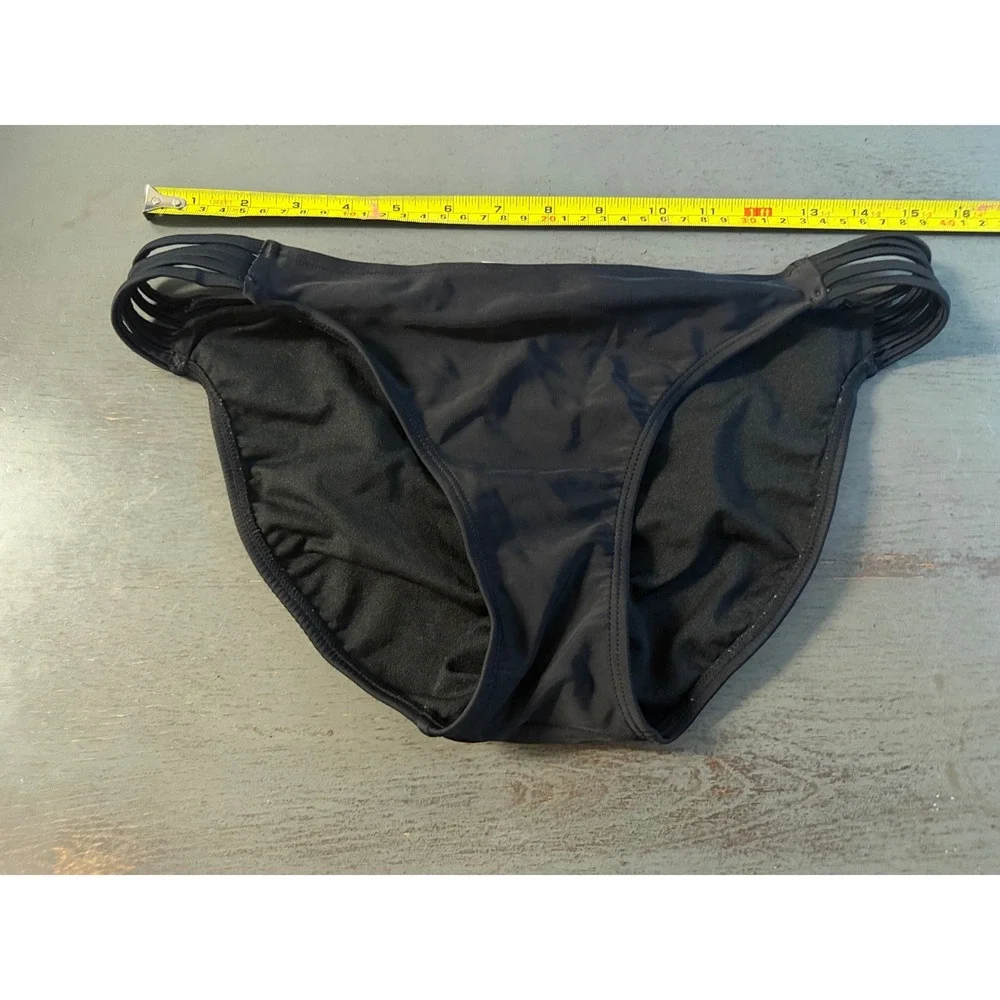 Xhilaration Black Caged Side Bikini Bottom Swimwear Large L Solid Low Rise